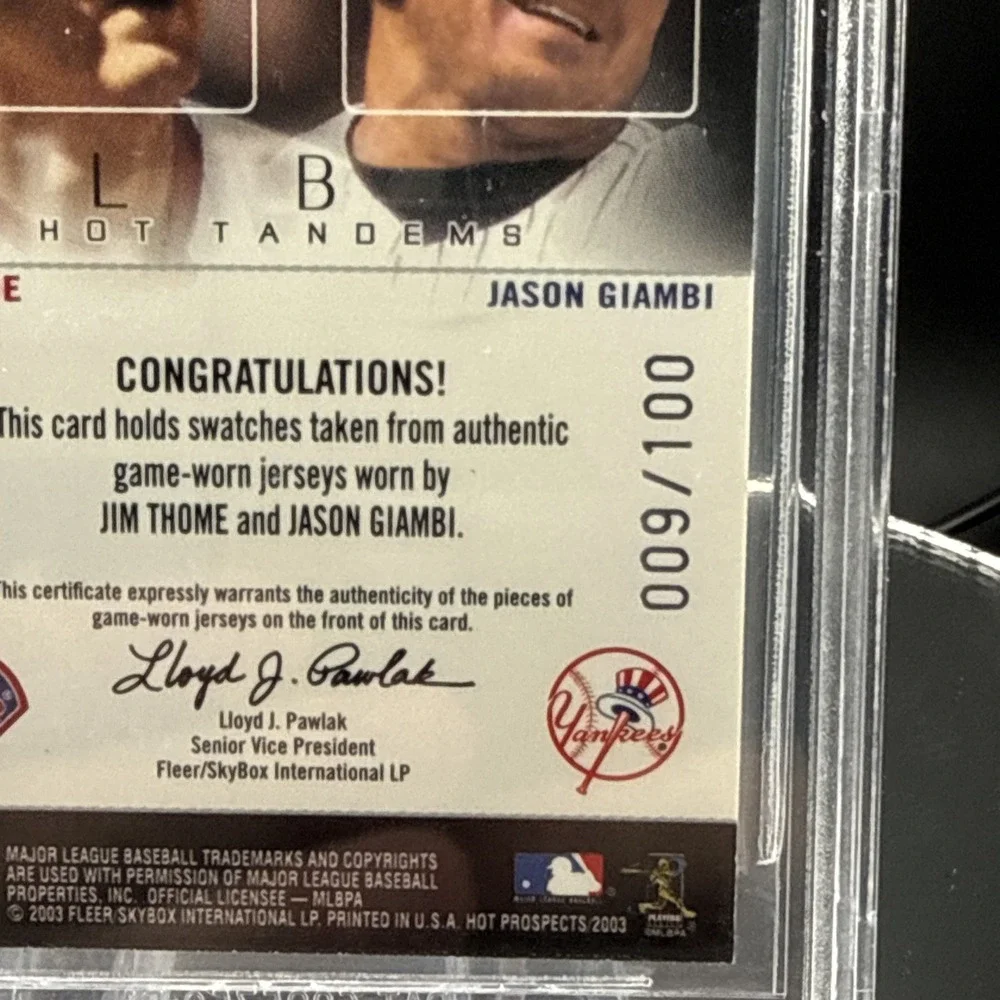 2003‎ Fleer Hot Prospects Hot Tandems Patch /100 Jim Thome and Jason Giambi